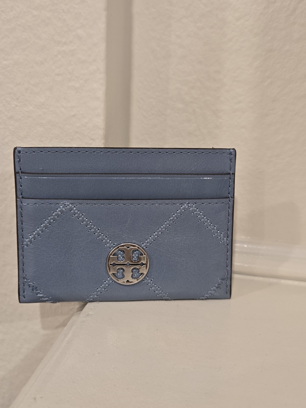 Brand New Tory Burch Light Blue Patent Leather Silver Logo Wallet